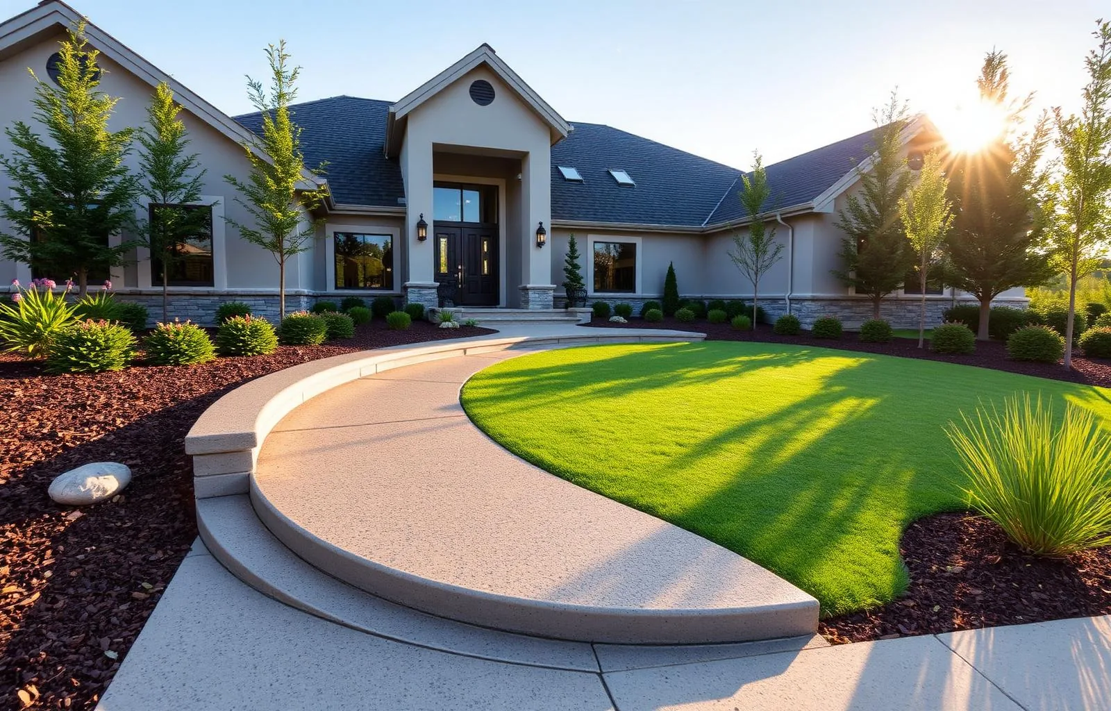 Curved exposed-aggregate walkway in Pantego