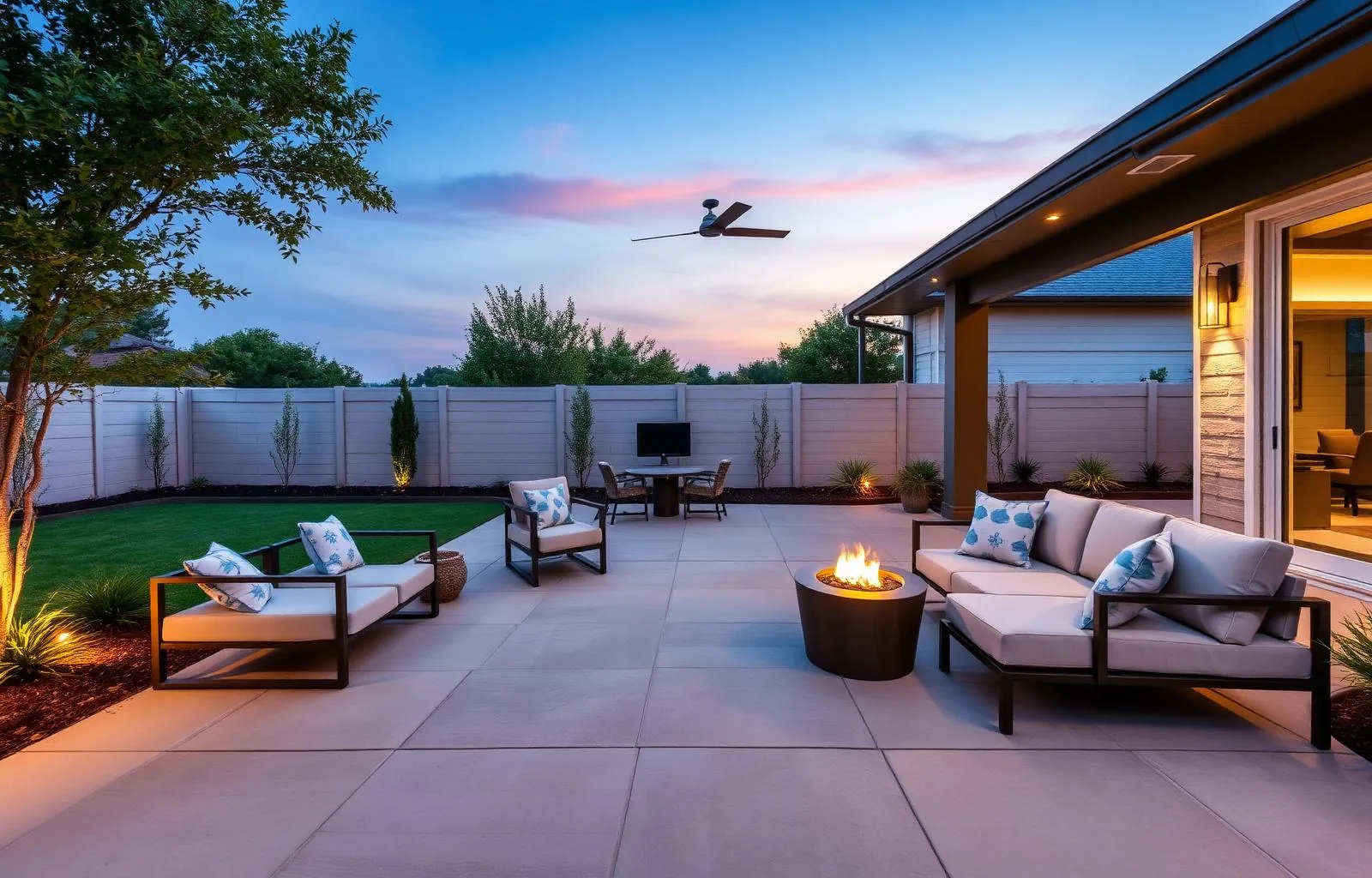 Modern broom-finish backyard patio in Mansfield