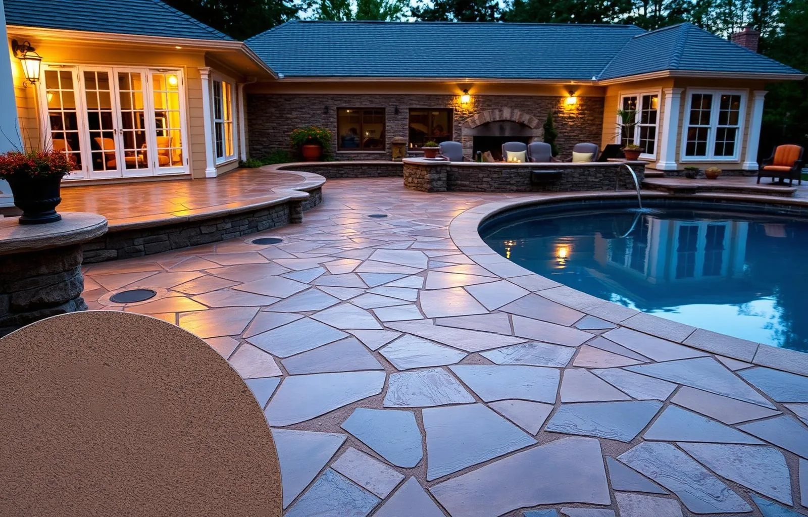 Stamped concrete pool deck in Grand Prairie